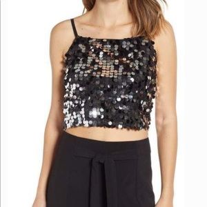 NWT Leith Black Large Sequin Cropped Top